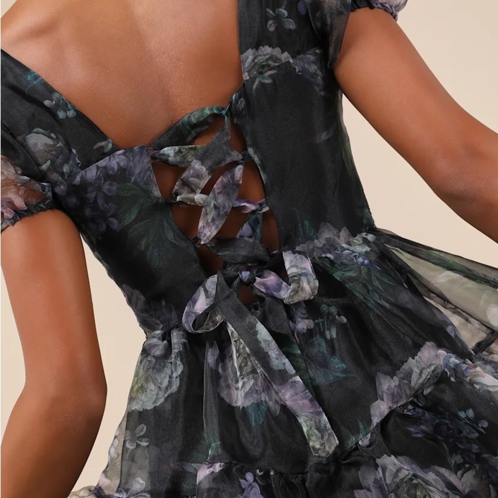 NWT LULUS EXCEPTIONAL FATE FLORAL ORGANZA MINI DRESS - Picture 3 of 8
